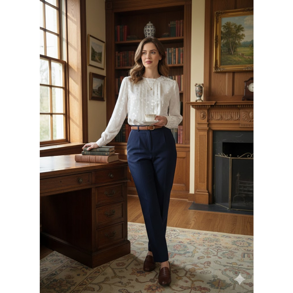 The Villager Liz Claiborne White Jacquard Satin Blouse Medium